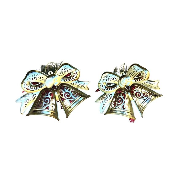 SET OF 2- 6" GOLD BELLS CHRISTMAS TREE ORNAMENTS - Picture 4 of 7